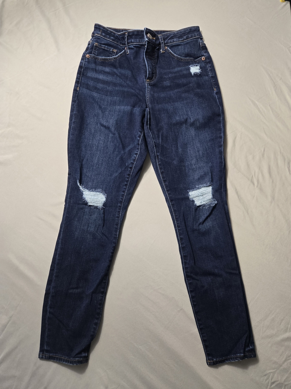 Express Curvy Skinny Mid-Rise Dark Blue Distressed Women's Jeans